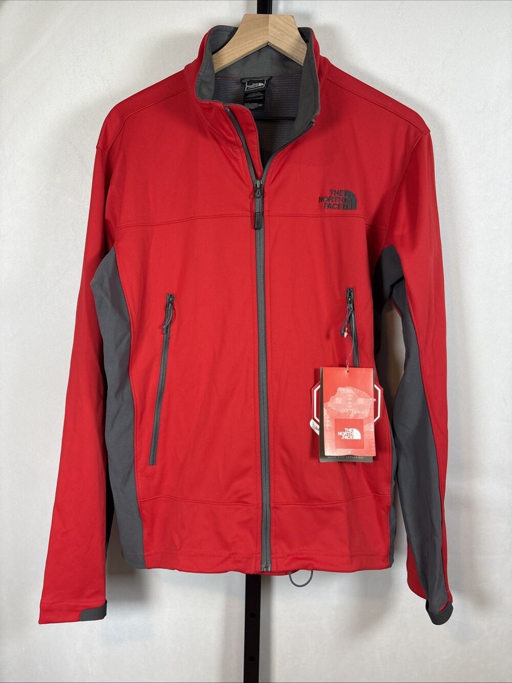 North Face Cipher Hybrid Jacket Mens Medium Red Windbreaker Full Zip Soft Shell